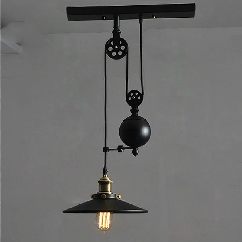 

3 Head Vintage Iron Loft Industrial LED American Country Pulley Pendant Lights Adjustable Wire Lamps Retractable Bar Lightin