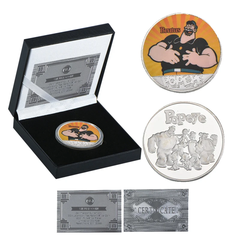 coin with box 3 WR Popeye Посеребренная металлическая копия монет мультяшный персонаж копия монеты коллекционные вещи Россия Подарки на день рождения сувениры - Цвет: coin with box 3