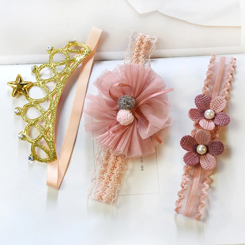 

3 Pcs/Lot Baby Headband Crown Flower Bows Haarband Baby Girl Headbands Newborn Hair Accessories Elastic Baby Hair Band Turban