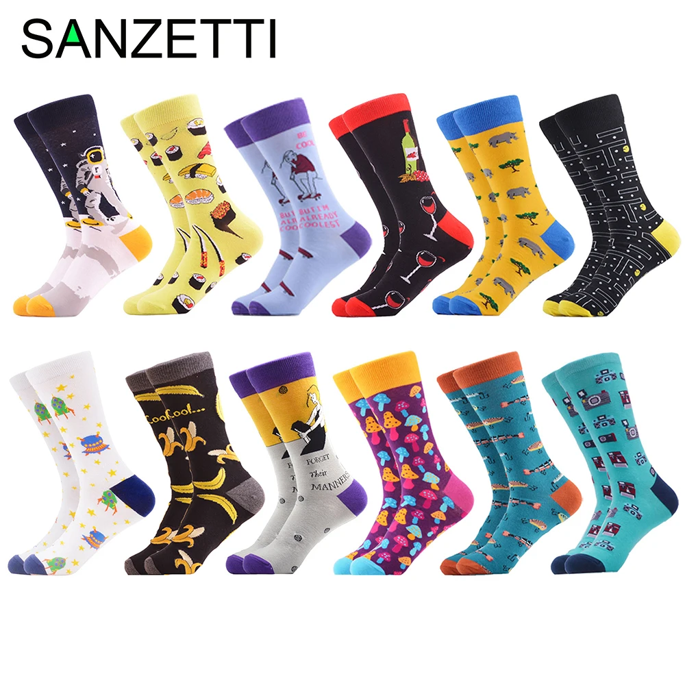 SANZETTI осенние носки мужские геометрические куб Птица Животное полосатый