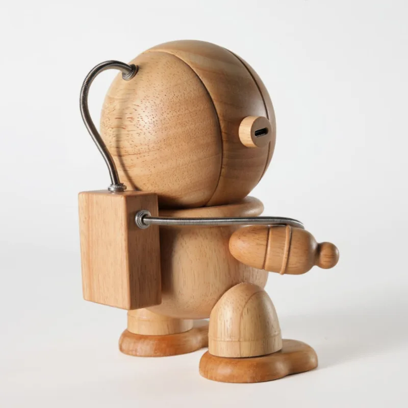 Reloj despertador LED con astronauta de madera, adorno de escritorio de lujo con pantalla de temperatura, de goma tailandesa, decoraci&oacute;n del hogar, regalo creativo-3