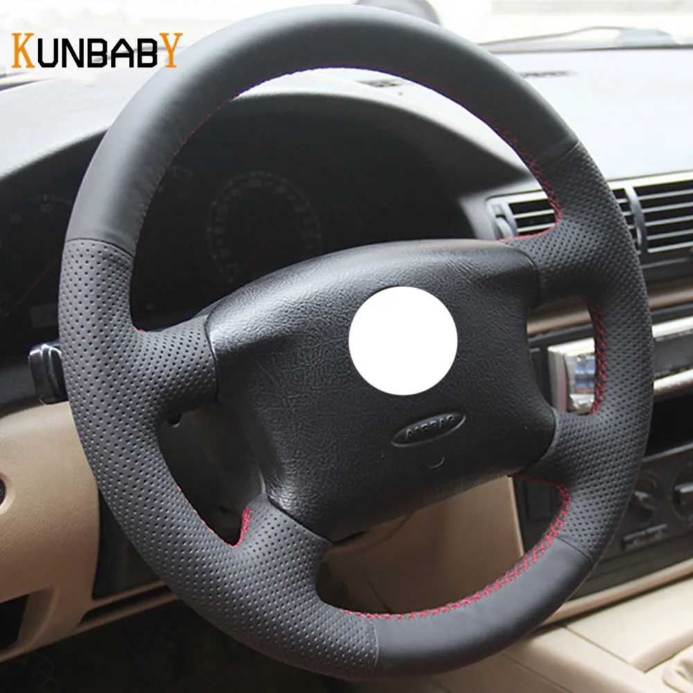 KUNBABY черный чехол рулевого колеса автомобиля из натуральной кожи для Volkswagen Passat B5