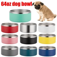 64oz double wall non slip stainless steel pet dog food feeder water bowl for medium large pets dog bowl