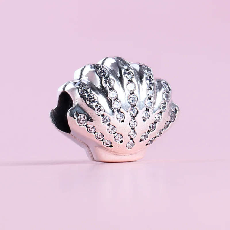 

925 Sterling Silver Beads Charm Crystal Sea Shell Scallop Charms Fit Original pan Bracelet For Women DIY Jewelry Bead