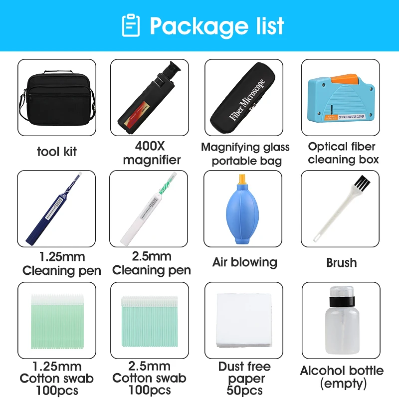 Fiber cleaning tools Fiber Cleaning Kit Fiber Optic FTTH Tool Kit Network Testing Tool with Fiber Inspection Microscope etc