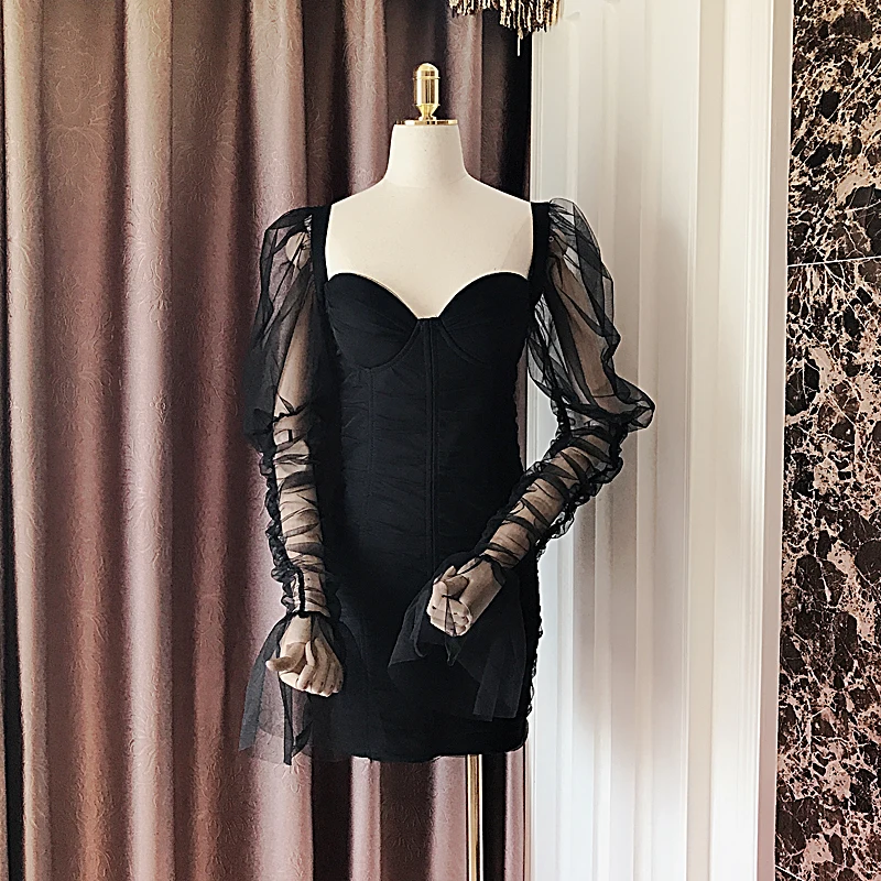 2020 Ранняя весна Новое Элегантное Ретро Сетчатое вязанное платье с