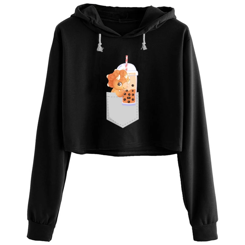 

Пузырьковый чай укороченные толстовки для женщин Y2k Kawaii Goth Grunge пуловер для девочек