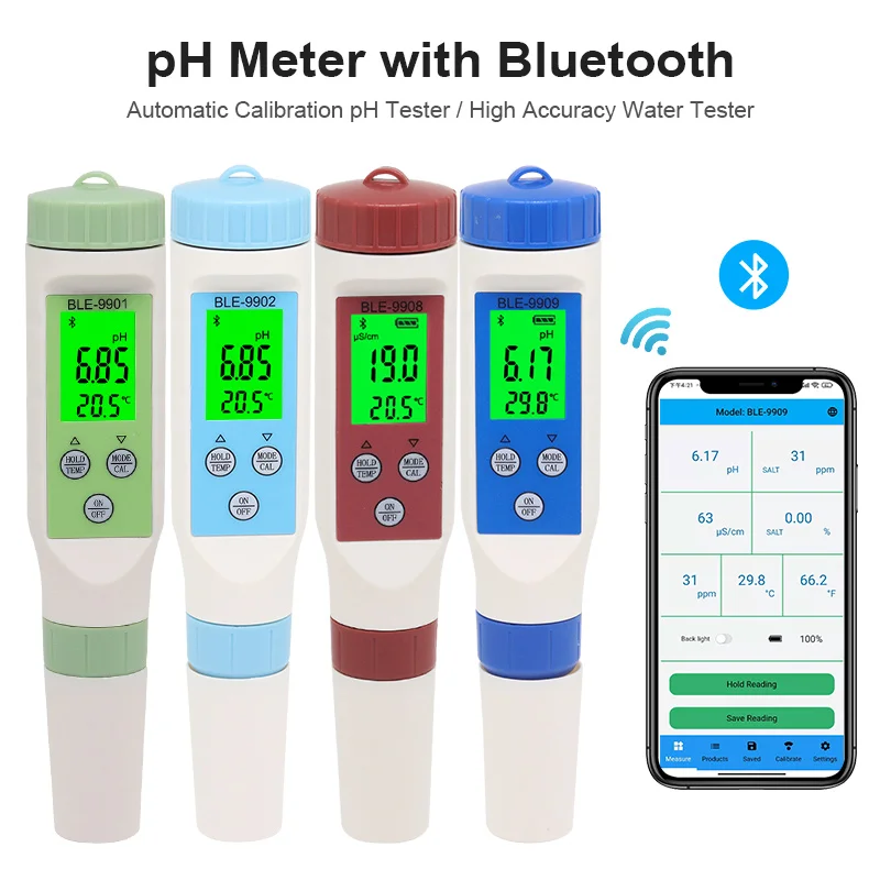 3/4/5 в 1 Bluetooth PH метр TDS/EC/ORP/солености/SG/Temp инструмент с подсветкой цифровой монитор