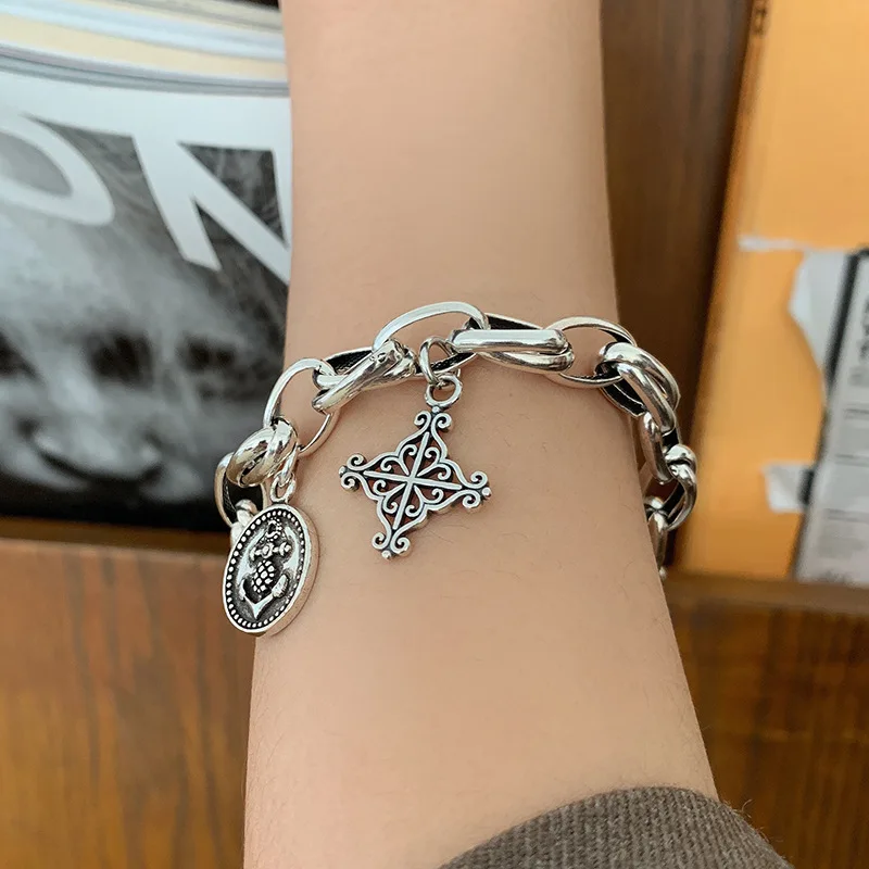 Женский браслет из серебра 30% пробы с крестом и якорем | Украшения аксессуары