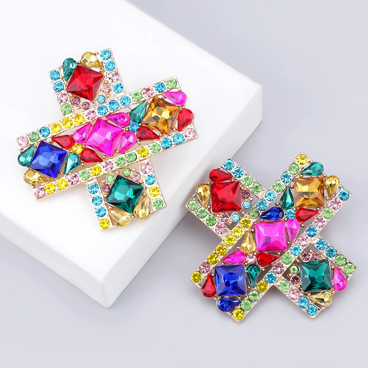 

JIJIAWENHUA New Shiny Rhinestone Cross Line Women's Earrings Dinner Party Wedding Fashion Luxury Statement Jewelry Accessories