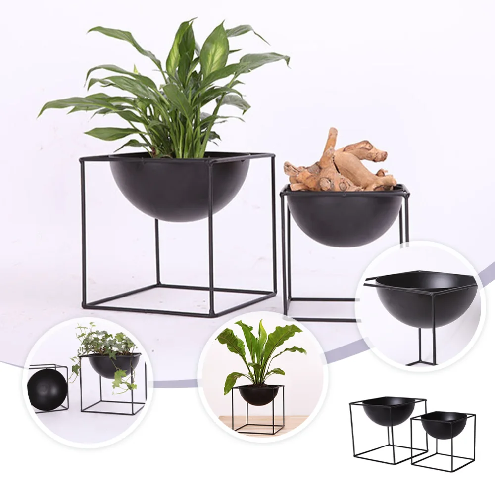 

2pcs Iron Flowerpot Creative Succulent Pot Home Flowerpot Adornment With Stand