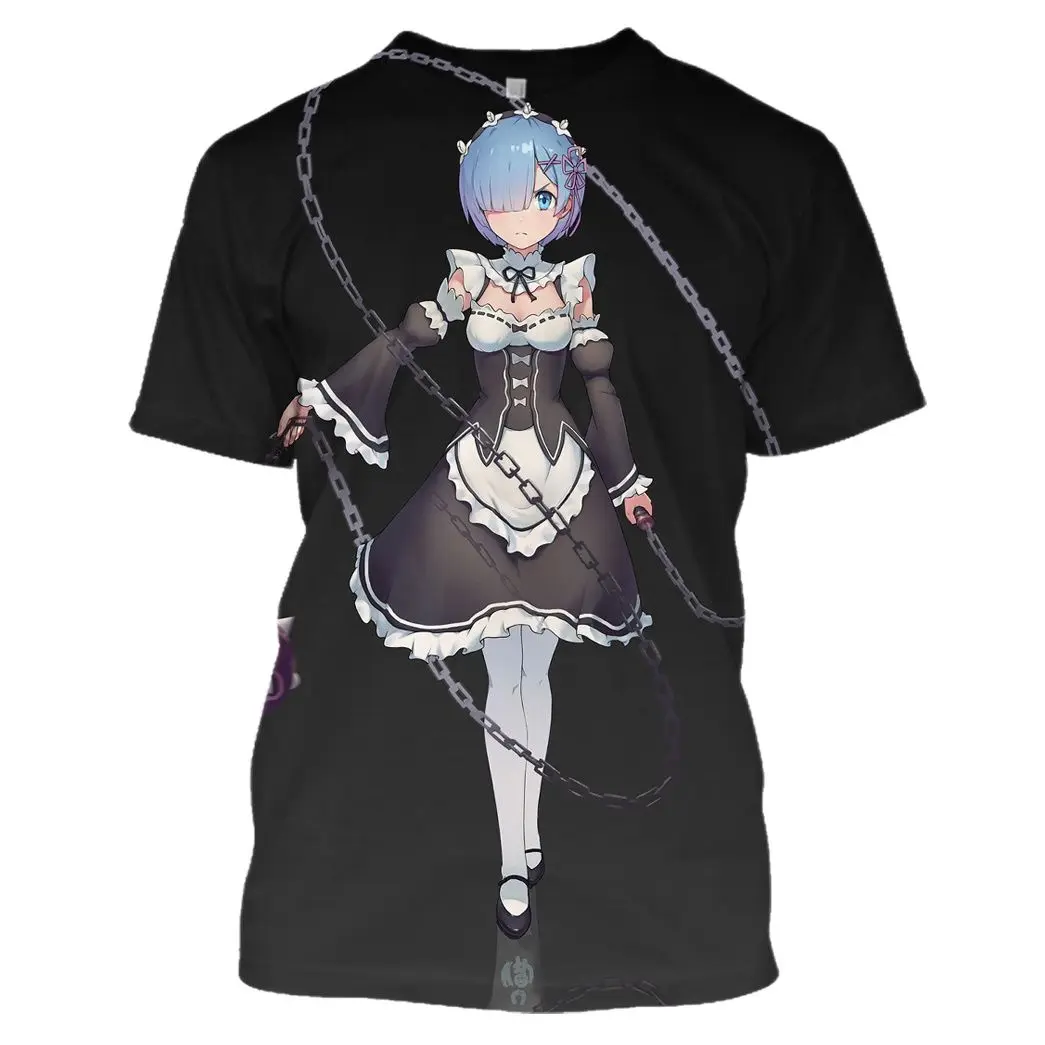 Футболка для косплея по мотивам аниме Re:zero Twin Ram Rem модная рубашка с коротким