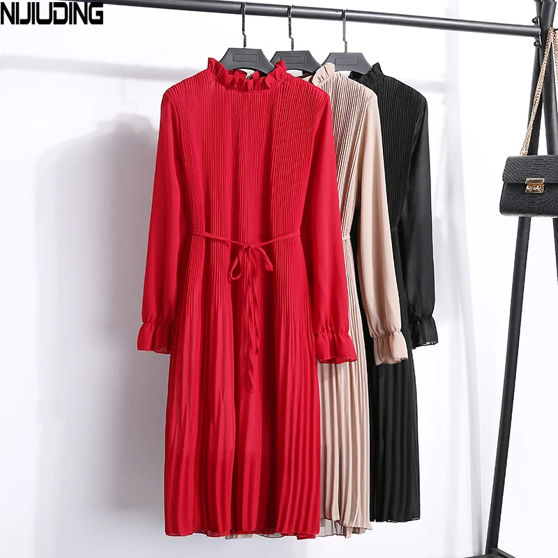 Женское шифоновое платье трапеция с рюшами повседневное длинным рукавом и