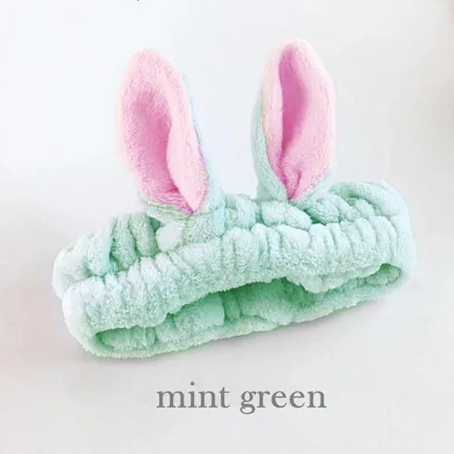 Mint green Мягкая Милая повязка на голову с кошачьими ушками из кораллового флиса для женщин, маска для макияжа лица, повязка для мытья лица, повязка на голову, аксессуары для волос для девочек - Цвет: Mint green