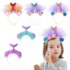 Ободок для волос с блестками в форме морских звезд и ракушек, украшение для девочек повязка на голову для Русалочки, тематическая вечеринка на день рождения