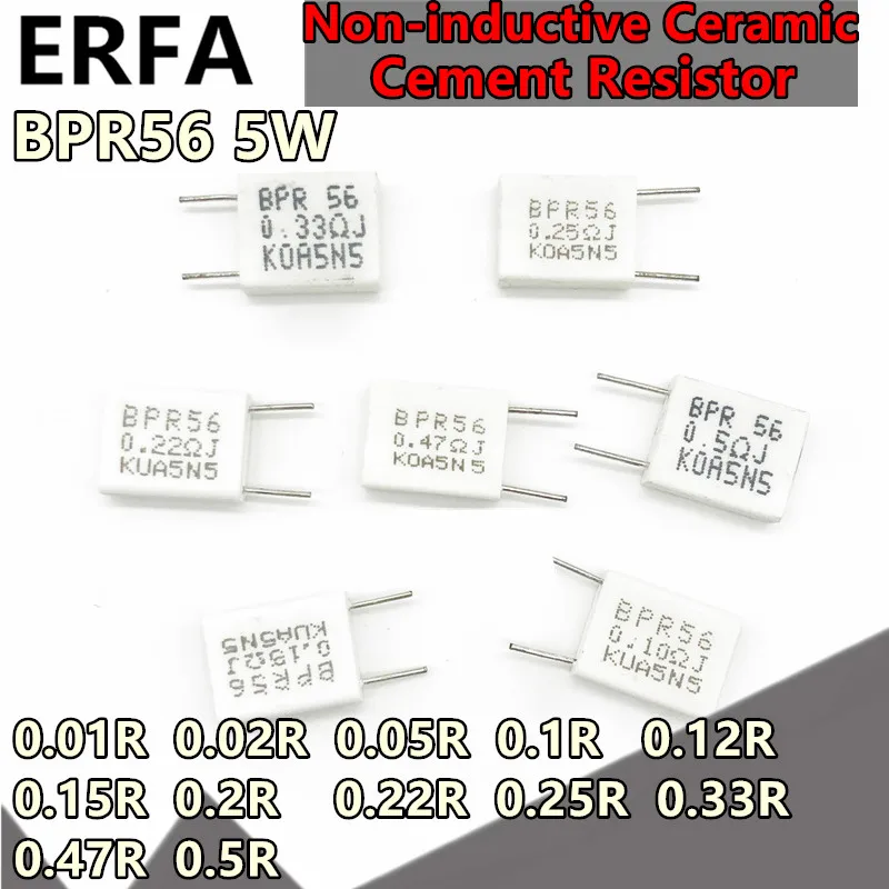 

10pcs BPR56 5W 0.1 0.01 0.15 0.22 0.25 0.33 0.47 0.5 ohm Non-inductive Ceramic Cement Resistor 0.1R 0.15R 0.22R 0.25R 0.33R 0.5R