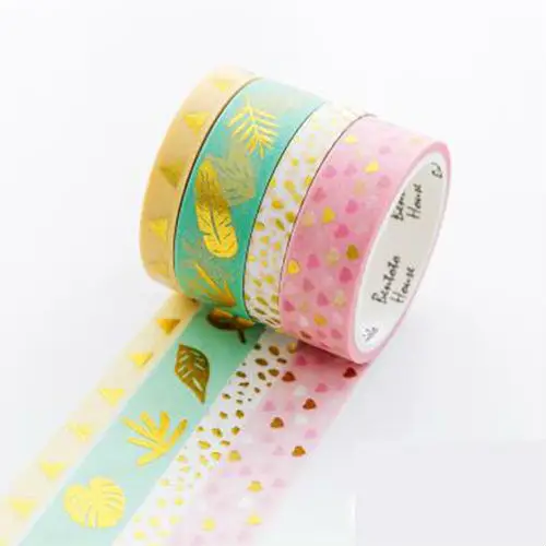 4 шт./компл. Kawaii золото Фольга лента Washi Фламинго ананас растений в форме сердца лента Washi планировщик дневник канцелярские декоративная лента Стикеры - Цвет: Tropical turtle leaf