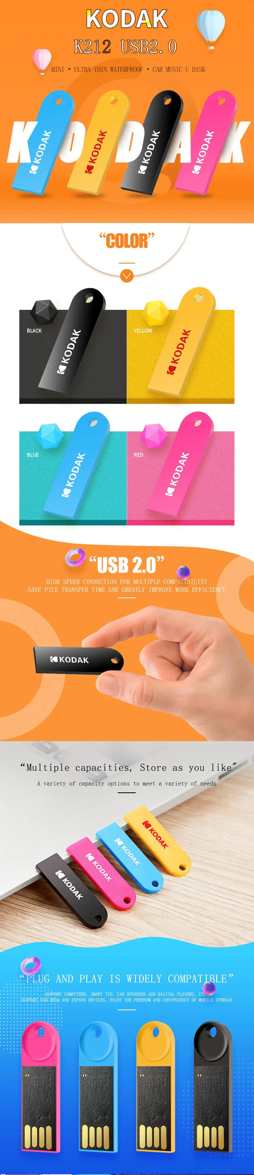 Мини-usb флеш-накопитель Kodak usb 2,0 16 ГБ 32 ГБ 64 Гб usb-диск Флешка u диск memoria флеш-накопитель memoria Cel stick K212