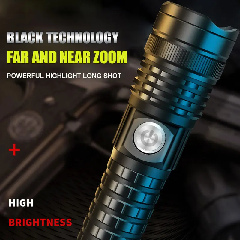 

P70 Portable Metal LED Flashlight Ultra Bright Troch Outdoor USB Rechargeable Long Shot Mini Indoor Durable Lantern 3 Modes Zoom