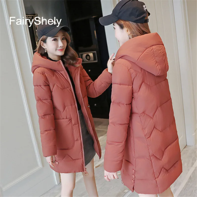 FairyShely зимняя женская куртка с капюшоном, модная зимняя одежда для девушек, теплая хлопковая стеганая парка с длинным рукавом, пальто для женщин