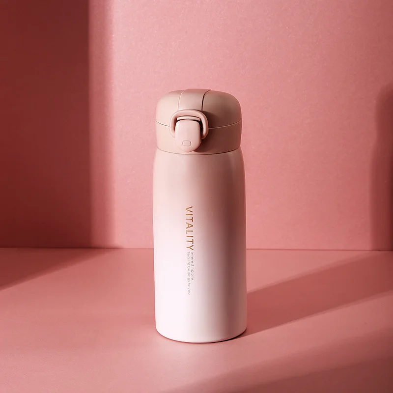 

GAMPOL Couple Thermos Cup Stainless Steel Gradient Color Vacuum Flask Lightweight Portable Bounce Cover Water Bottle Thermal Mug