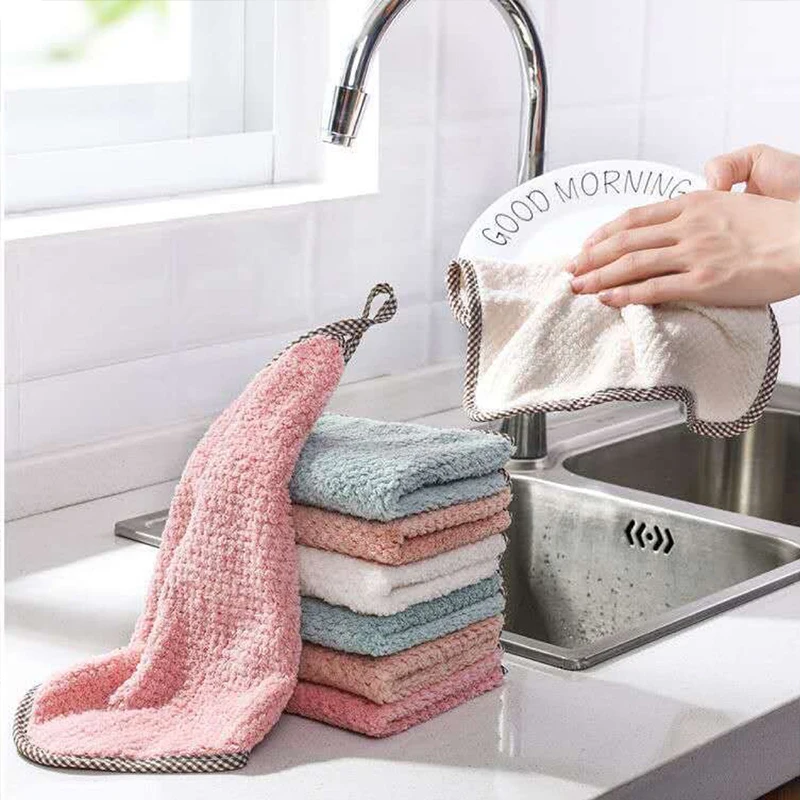 

Kitchen Anti-grease wiping rags Super Absorbent Soft Coral Velvet Cleaning Cloth Kitchen Dishcloth Home Cleaning Towel