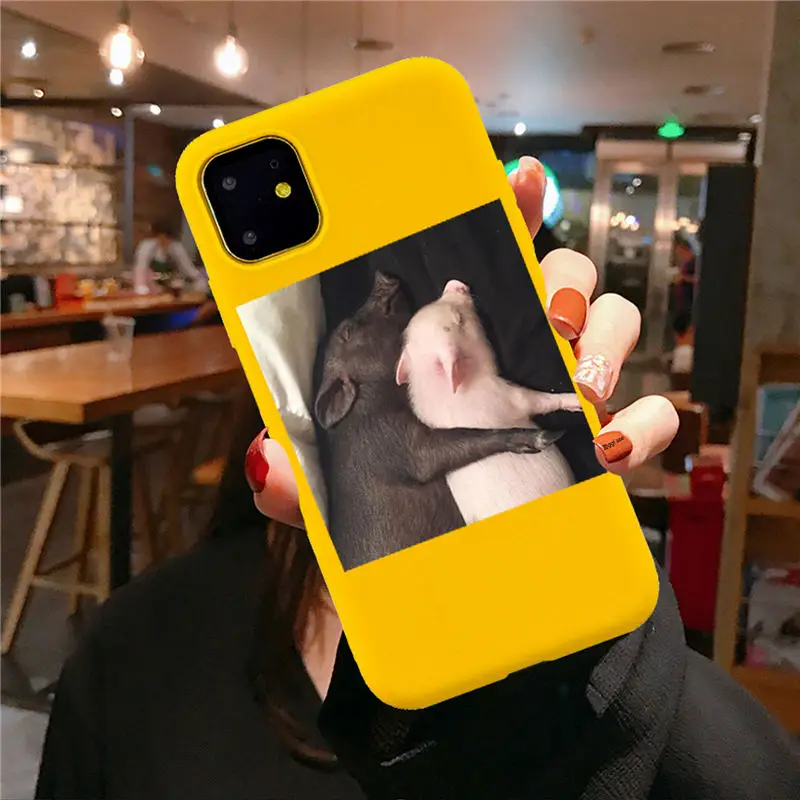 yellow TPU F3184 Забавный чехол для телефона с рисунком поросенка для iphone 11 Pro XS MaxX XR чехол для iphone 6 S 5 5S 7 8 plus Мягкий чехол милые Чехлы для пар - Цвет: yellow TPU F3184