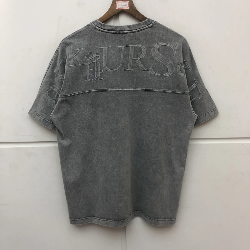 

Heavy Fabric Embroidery Los Angeles T-shirt Men Women Vintage Wash Make Old Tee Tops