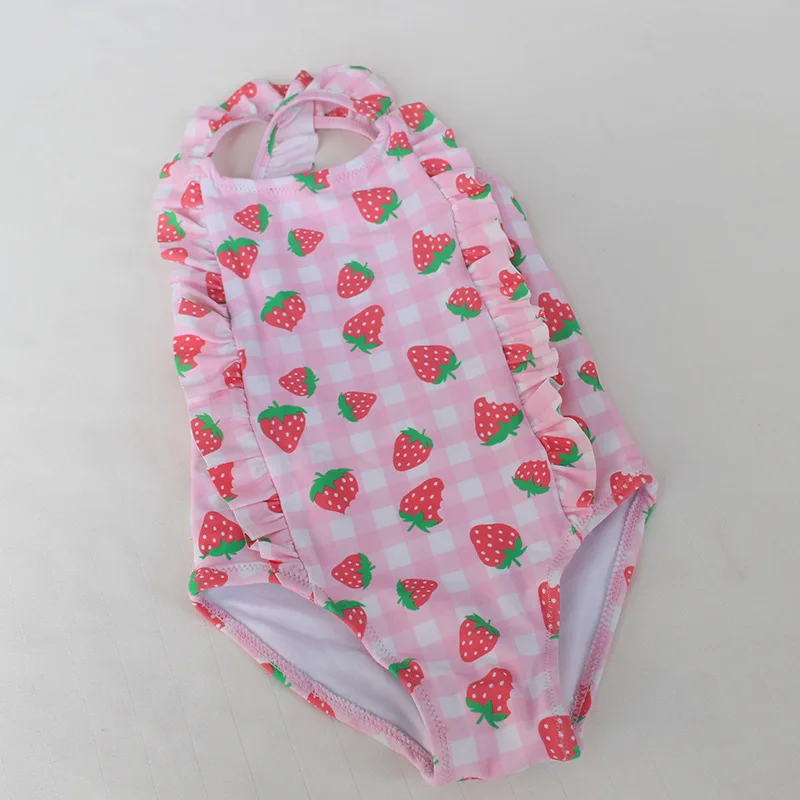Sweet Baby Swimwear Girls Strawberry Ruffles One Piece Swimsuit Cross Back Bathing Suit for Toddler | Спорт и развлечения