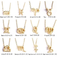 fashion 12 constellation gold color elegant pendant necklace zodiac sign women birthday gift