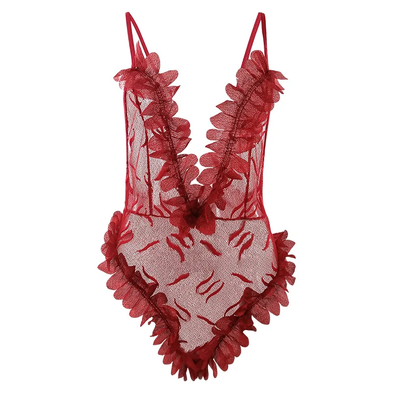 

New Lace Women's Fun Perspective Sexy One-piece Suspender Pajamas Passion Temptation Underwear