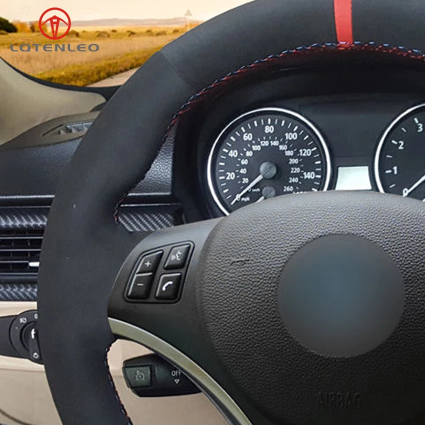 

LQTENLEO DIY Hand-stitched Car Steering Wheel Cover Black Suede For BMW M Sport 3 Series E91 320i 325i 330i 335i M3 E90 E92 E93