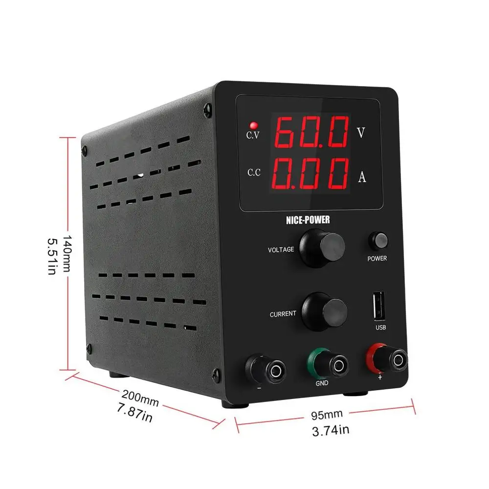 

USB DC Laboratory 60V 5A Regulated Lab Power Supply Adjustable Voltage Regulator Stabilizer Switching Bench Source