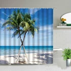 Ландшафтная занавеска для душа, экзотический занавеска для пляжа, моря, пальмы, природный пейзаж, занавеска для ванной комнаты с крючками, декоративные экраны для ванны