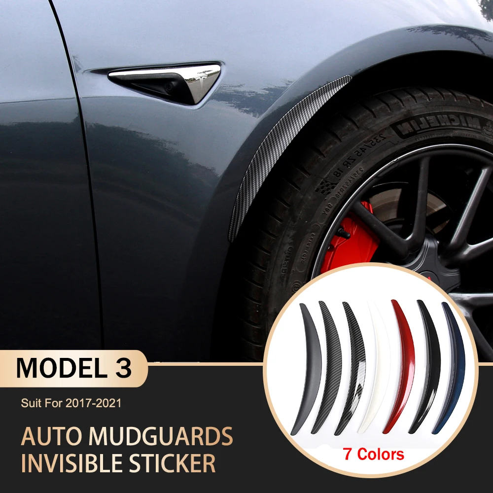 4Pcs/Set Invisible Mud Flaps Car Wheel Eyebrow Arch Pads Trim Side Fender Flare Sticker for Tesla Model 3 2017-2022 Carbon Fiber