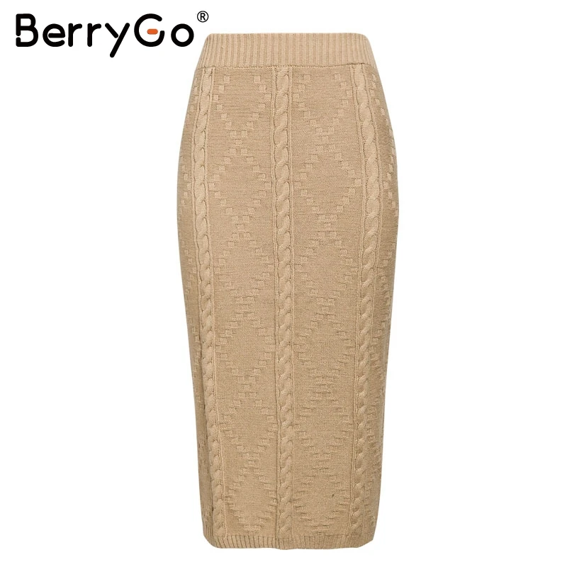 BottomKhaki BerryGo вязаное женское платье из двух частей элегантное осенне-зимнее дамское платье с длинными рукавами элегантные вечерние женские платья-свитера - Цвет: BottomKhaki