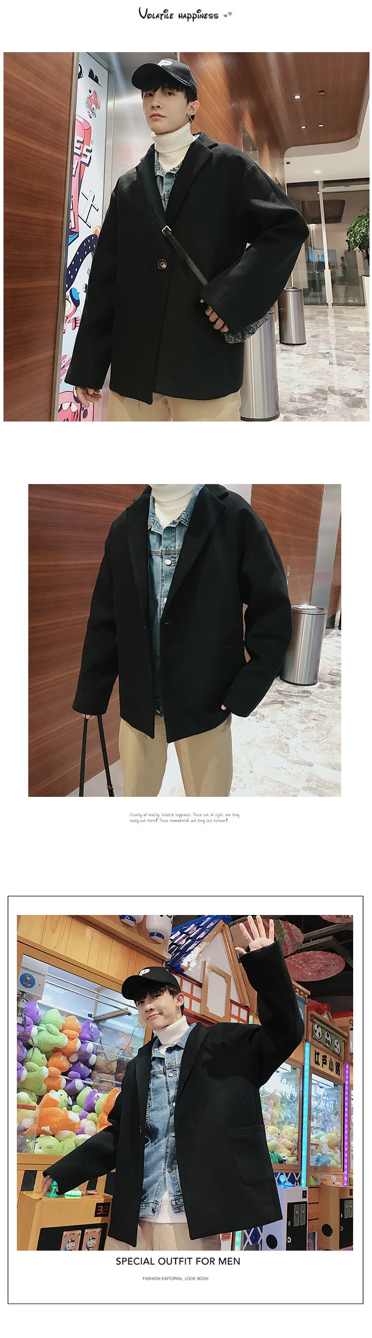 Winter Short Woolen Coat Men Fashion Solid Color Casual British Wind Woolen Jacket Man Loose Cotton Thick Woolen Overcoat Male
