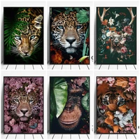 animals in flowers lion tiger elephant orangutan posters and prints canvas painting wall art canvas for living room home decor