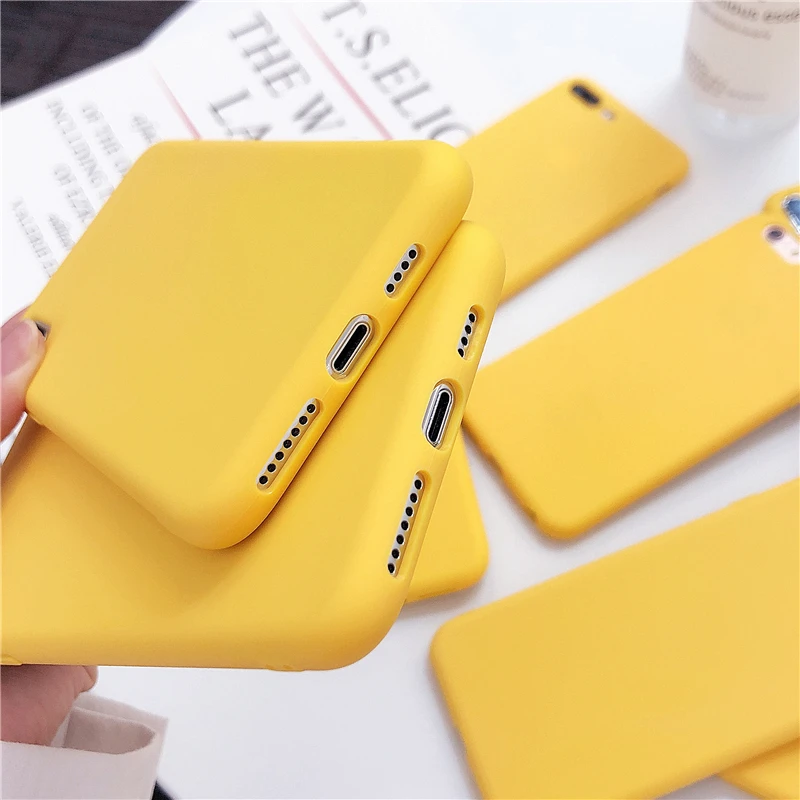 Yellow Matte Phone Case For iphone 12 Mini 11 Pro XS Max XR X 8 7 6S 6 Plus SE 5 5S Silicone Cases Solid Color Soft TPU Cover | Мобильные