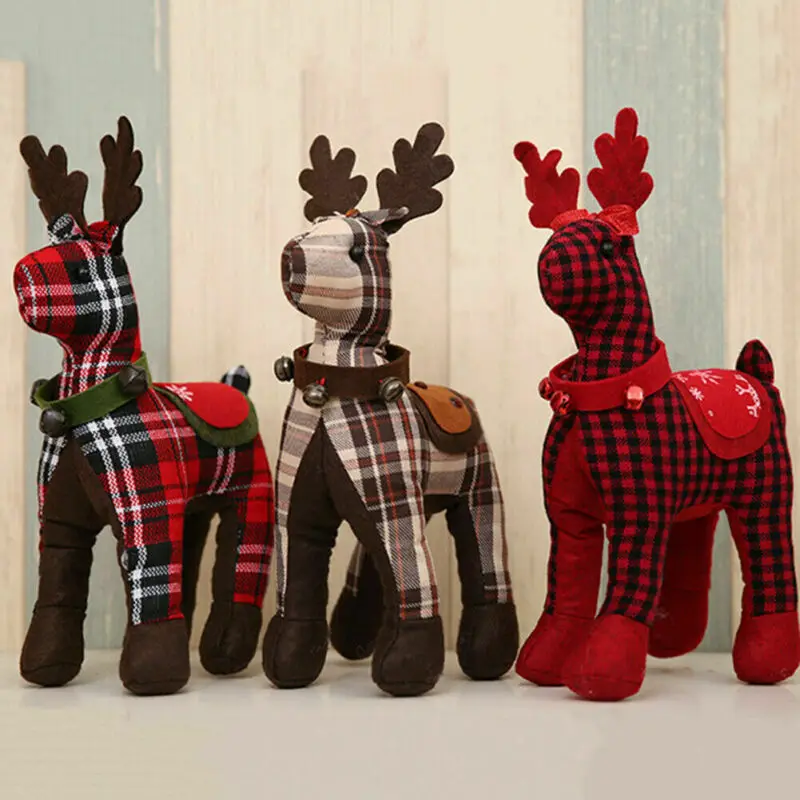 Christmas Plaid Reindeer Lattice Plush Standing Doll Home Window Table Ornament Gift | Дом и сад