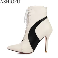ashiofu handmade new style womens high heel boots cross shoelace party prom ankle boots fashion classic evening boots shoes