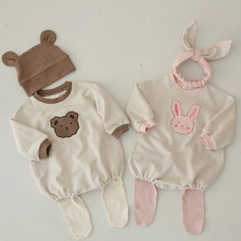 

2021 Autumn New Baby Cartoon Bodysuit Cotton Long Sleeve Bear Bunny Boys And Girls Jumpsuit Cute Newborn Toddler Clothes 0-24M