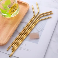 5pcs gold stainless steel drinking straws with cleaner brush reusable unfolded metal straws barware bar accessory kitchen tools