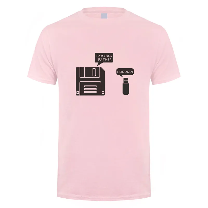 light pink Новинка, Мужская хлопковая футболка с коротким рукавом, с дискетом USB, с надписью «I am Your Father», «Humor Disk», Повседневная футболка, Camisetas Hombre Man OS-020 - Цвет: light pink