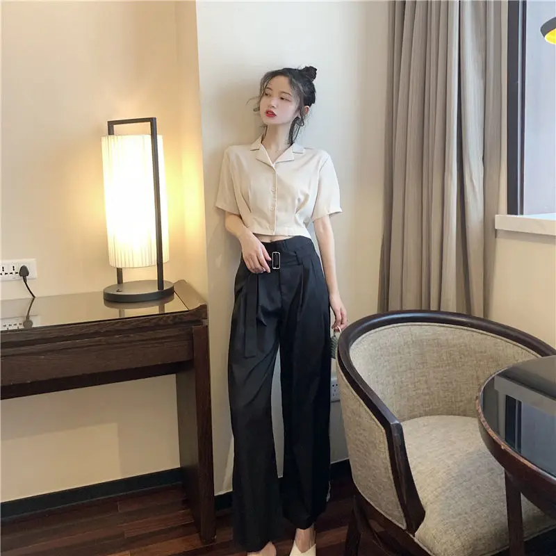 

Women Blouses Korean Version of The Short-Sleeved Shirt Summer Loose High Waist Short Tops Women