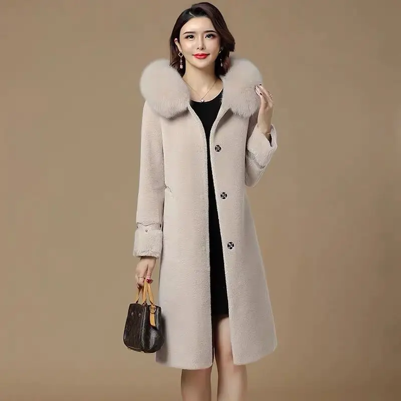 Женское пальто с капюшоном зимнее оверсайз из 2021 искусственного лисьего меха