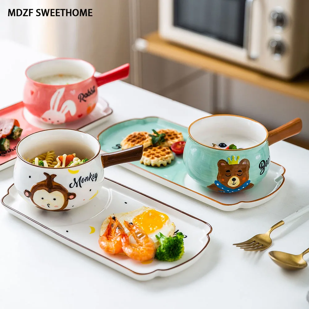 

Creative children's breakfast table suit one cute cartoon animals eat household single oatmeal ceramic dishes dinnerware set