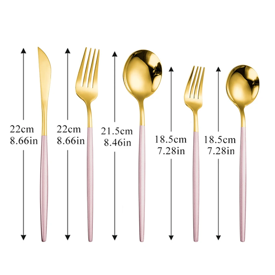

Pink Gold Tableware Dinner Cutlery Set Dishes Knives Forks Spoons Western Kitchen Dinnerware 18/10 Stainless Steel Cutlery