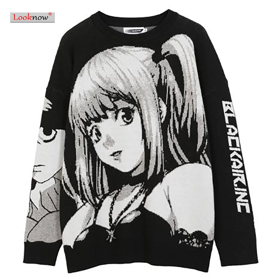 

Mens Hip Hop Streetwear Harajuku Sweater Vintage Retro Japanese Style Anime Girl Knitted Sweater Pullover