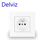 Настенная электрическая розетка Delviz, белая панель с заземлением, 16 А, Европейский ЕС, 110-250 В переменного тока, 86 мм, с круглым отверстием, французский стандарт